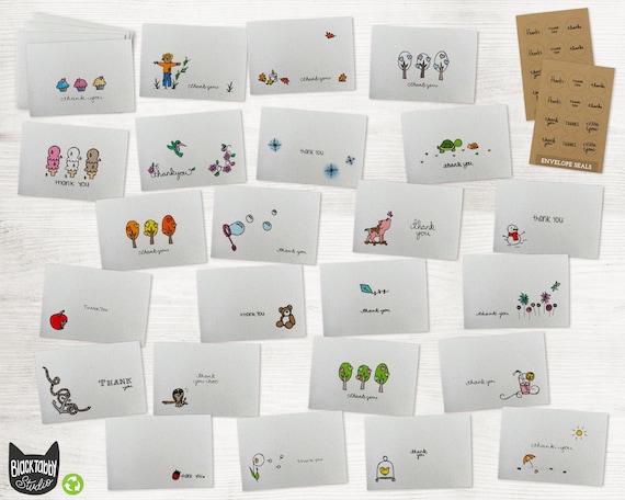 All Occasion Thank You Cards Assortment - 24 Set Variety Pack - 100% Recycled Cards and Envelopes with Seal Stickers