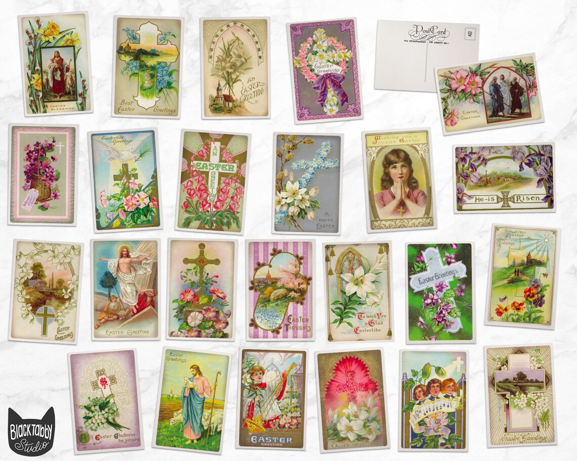 Vintage Style Easter Postcards - 24 Retro Style Postcards - Christian ...