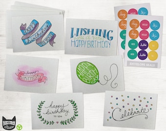 Happy Birthday Cards Assortment - 24 Set Pack - 100% Recycled Cards and Envelopes with Seal Stickers