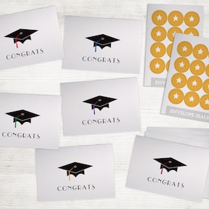 Grad Cap Congrats Greeting Cards Variety - 24 Graduation Cards for Gifts with Envelopes and Seal Stickers
