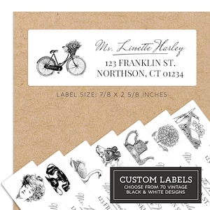 Vintage Personalized Return Address Labels - 70 Black & White Vintage Image Choices - Custom Address Label Stickers