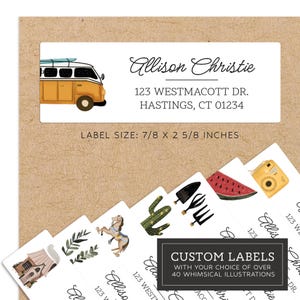 Simple Illustrations Personalized Return Address Labels - Over 40 Image Choices - Custom Address Label Stickers
