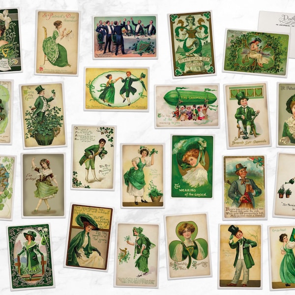 Retro Greetings Vintage Style St. Patrick's Day Postcards - 24 Retro Style St. Patricks Illustration Postcards