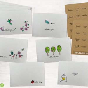 Spring Nature Thank You Cards - 24 Mini Cards with Envelopes and Seal Stickers