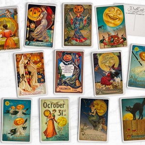 Vintage Style Halloween Postcards - 24 Retro Style Halloween Illustration Postcards