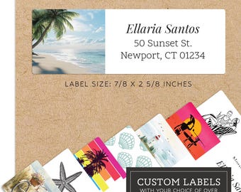 Beach Personalized Return Address Labels - Over 40 Tropical Images - Custom Address Labels