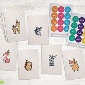 Woodland Animal Birthday Cards - 24 Note Cards with Envelopes & Colorful Seals - Great for Kids Birthday Thank You Cards