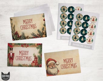 Old Fashioned Christmas Cards Collection - 24 Holiday Cards with Envelopes and Colorful Seal Stickers