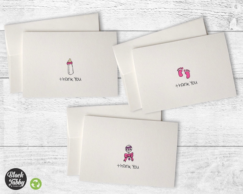 Baby Thank You Cards Collection 24 Cards with Envelopes Pink