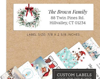 Personalized Christmas Return Address Labels - Over 40 Santa & Festive Image Choices - Custom Address Label Stickers