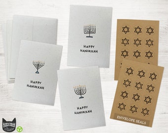 Minimalist Menorah Hanukkah Greeting Cards Collection Pack - 24 Cards with Envelopes and Kraft Seal Stickers