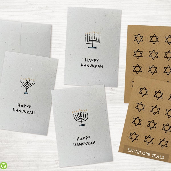 Minimalist Menorah Hanukkah Greeting Cards Collection Pack - 24 Cards with Envelopes and Kraft Seal Stickers