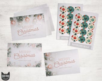 Elegant Baubles & Pine Christmas Cards Collection - 24 Holiday Cards with Envelopes and Colorful Seal Stickers
