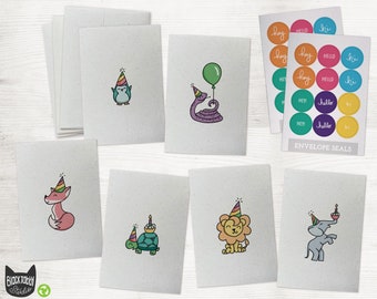 Party Animals Collection Pack - 24 Cards with Envelopes and Seal Stickers