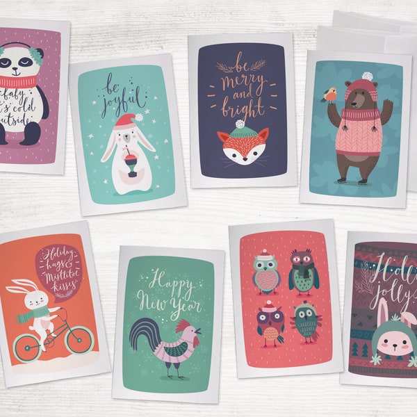Cozy Winter Animals Pack - 24 Cards with Envelopes
