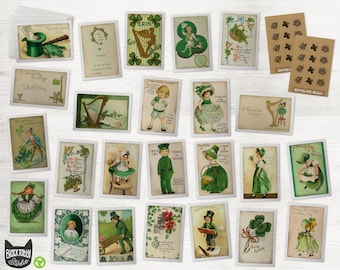 Vintage Irish Children Retro Style St. Patrick's Day Cards - 24 St. Patricks Cards & Envelopes with Seal Stickers