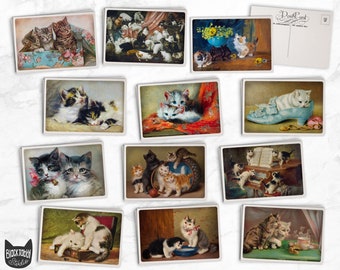 Vintage Style Cat Postcards - 24 Retro Style Postcards with Cats & Kittens