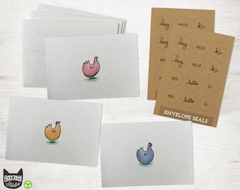 Chicken Note Cards - 24 Set Pack - 100% Recycled Cards and Envelopes with Seal Stickers