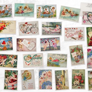 Retro Cherubs Vintage Style Valentines Postcards - 24 Retro Style Valentine's Illustration Postcards