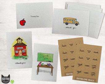 School Thank You Collection - 24 Teacher Cards with Envelopes and Seal Stickers