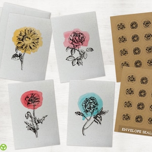 Botanical Print Floral Note Cards with Flowers - 24 Blank Greeting Cards with Envelopes and Seal Stickers