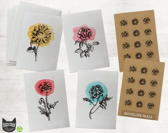 Botanical Print Floral Note Cards with Flowers - 24 Blank Greeting Cards with Envelopes and Seal Stickers