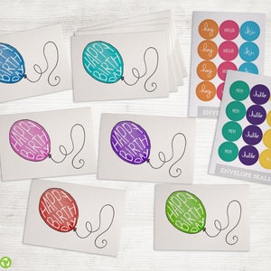 Colorful Balloons Happy Birthday Cards - 24 Greeting Cards with Envelopes and Seal Stickers