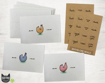 Chicken Thank You Cards - 24 Set Pack - 100% Recycled Cards and Envelopes with Seal Stickers