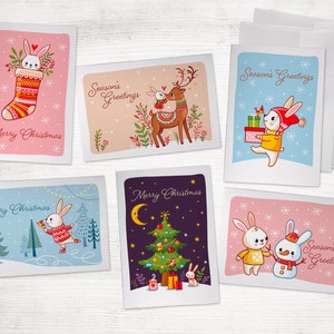 Christmas Bunnies in the Snow Pack - 24 Cards with Envelopes