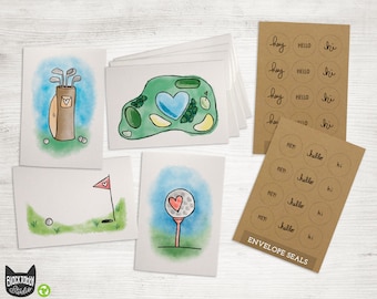 Golf Note Cards - 24 Greeting Cards with Envelopes and Seal Stickers