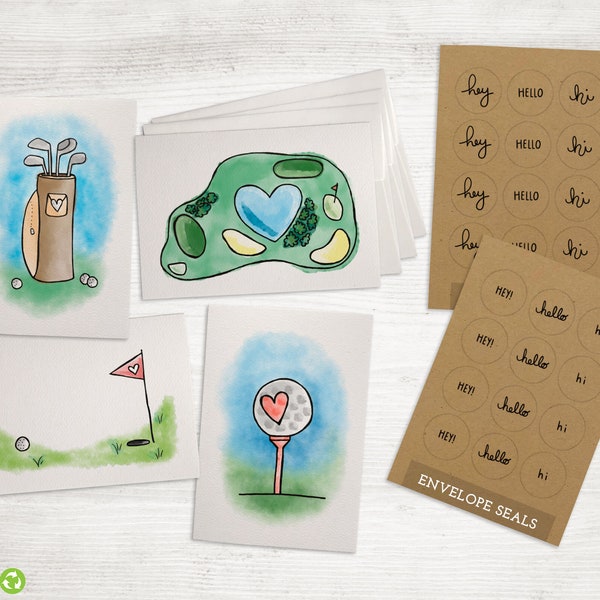 Golf Note Cards - 24 Greeting Cards with Envelopes and Seal Stickers