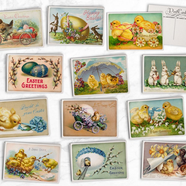 Vintage Style Easter Postcards - 24 Retro Style Postcards