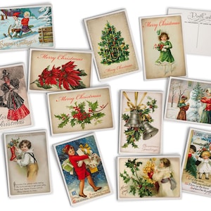 Retro Friends Vintage Style Christmas Postcards - 24 Retro Style Holiday Illustration Postcards
