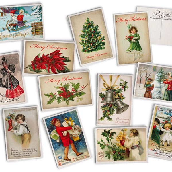 Retro Friends Vintage Style Christmas Postcards - 24 Retro Style Holiday Illustration Postcards