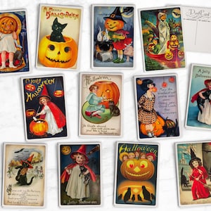 Vintage Style Creepy Kids Halloween Postcards - 24 Retro Style Halloween Illustration Postcards