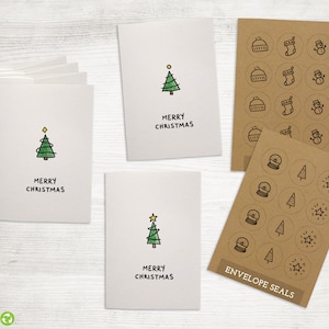 Pine Trees Minimalist Christmas Cards - 24 Mini Greeting Cards with Envelopes and Seal Stickers