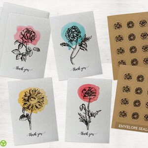 Botanical Watercolors Flower Thank You Cards - 24 Cards With Envelopes ...