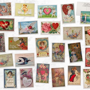Retro Love Greetings Vintage Style Valentines Postcards - 24 Retro Style Valentine's Illustration Postcards