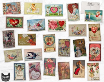 Retro Love Greetings Vintage Style Valentines Postcards - 24 Retro Style Valentine's Illustration Postcards