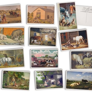 Vintage Style Farm Postcards - 24 Retro Style Postcards with Horses and Barnyard Animals