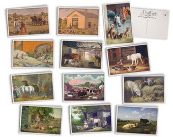 Vintage Style Farm Postcards - 24 Retro Style Postcards with Horses and Barnyard Animals