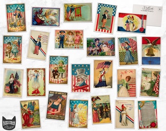 Retro Vintage Style Patriotic Postcards - 24 Retro Style Patriotic Illustration Postcards