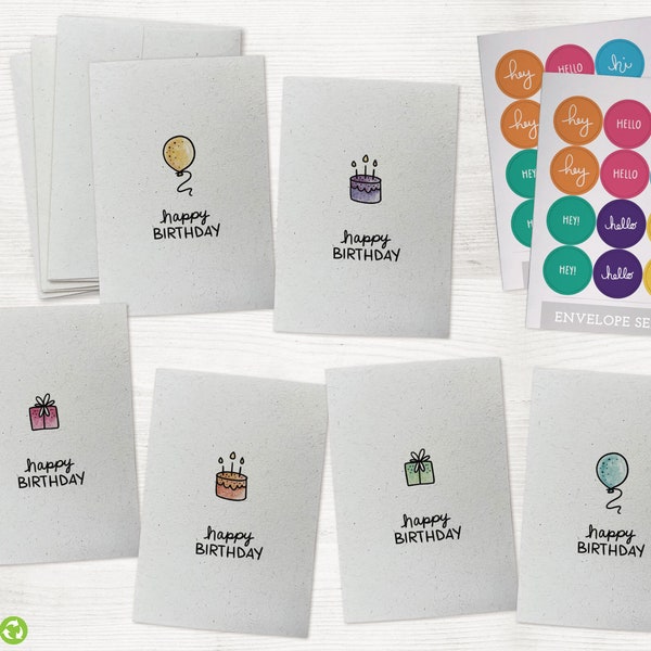 Minimalist Birthday Cards - 24 Cute Happy Birthday Cards with Envelopes and Seal Stickers