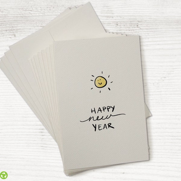 Sunny New Year - Set of 24 New Year Greeting Cards with Envelopes