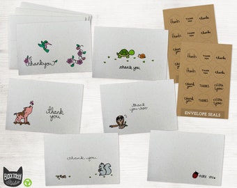 Animal Thank You Collection -  24 Cards with Envelopes and Seal Stickers