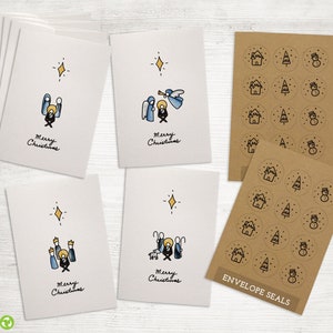 Minimalist Nativity Merry Christmas Greeting Cards Collection Pack - 24 Cards with Envelopes and Kraft Seal Stickers