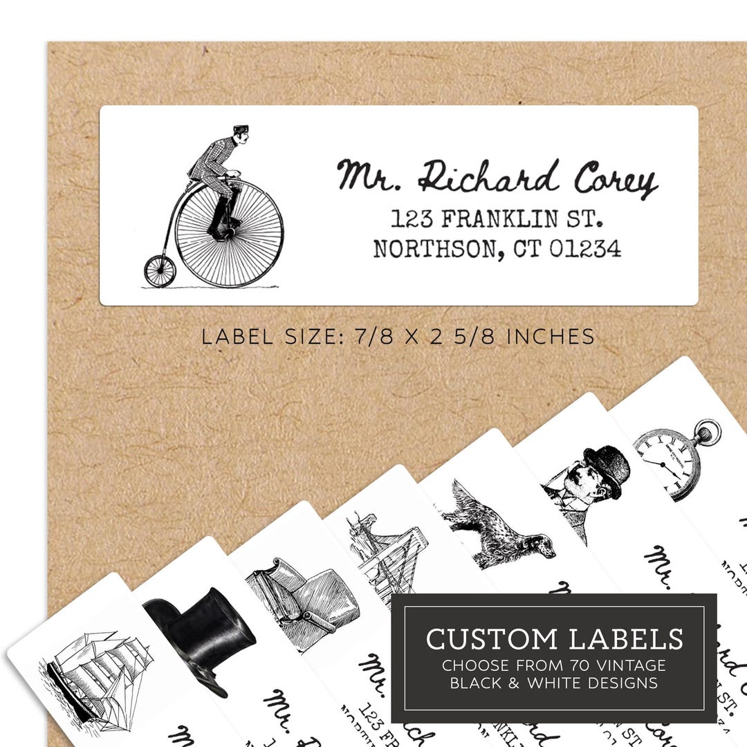 Vintage Personalized Return Address Labels - 70 Black & White Vintage ...