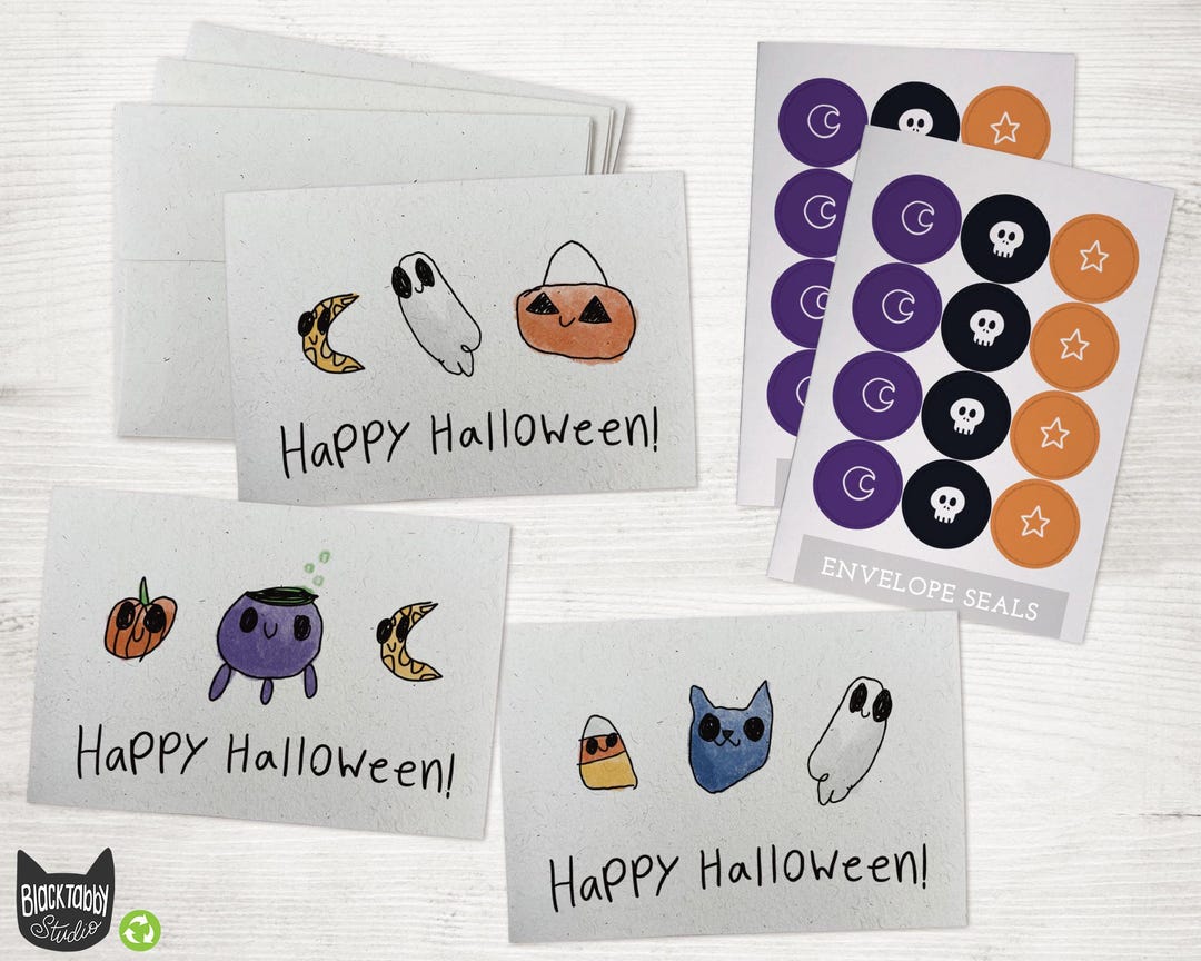 Happy Halloween Faces - 24 Cute Note Cards With Envelopes and Seal ...