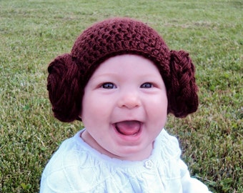 Princess Leia Baby Hat, Crocheted Princess Leia Hat, Newborn Princess Leia Hat