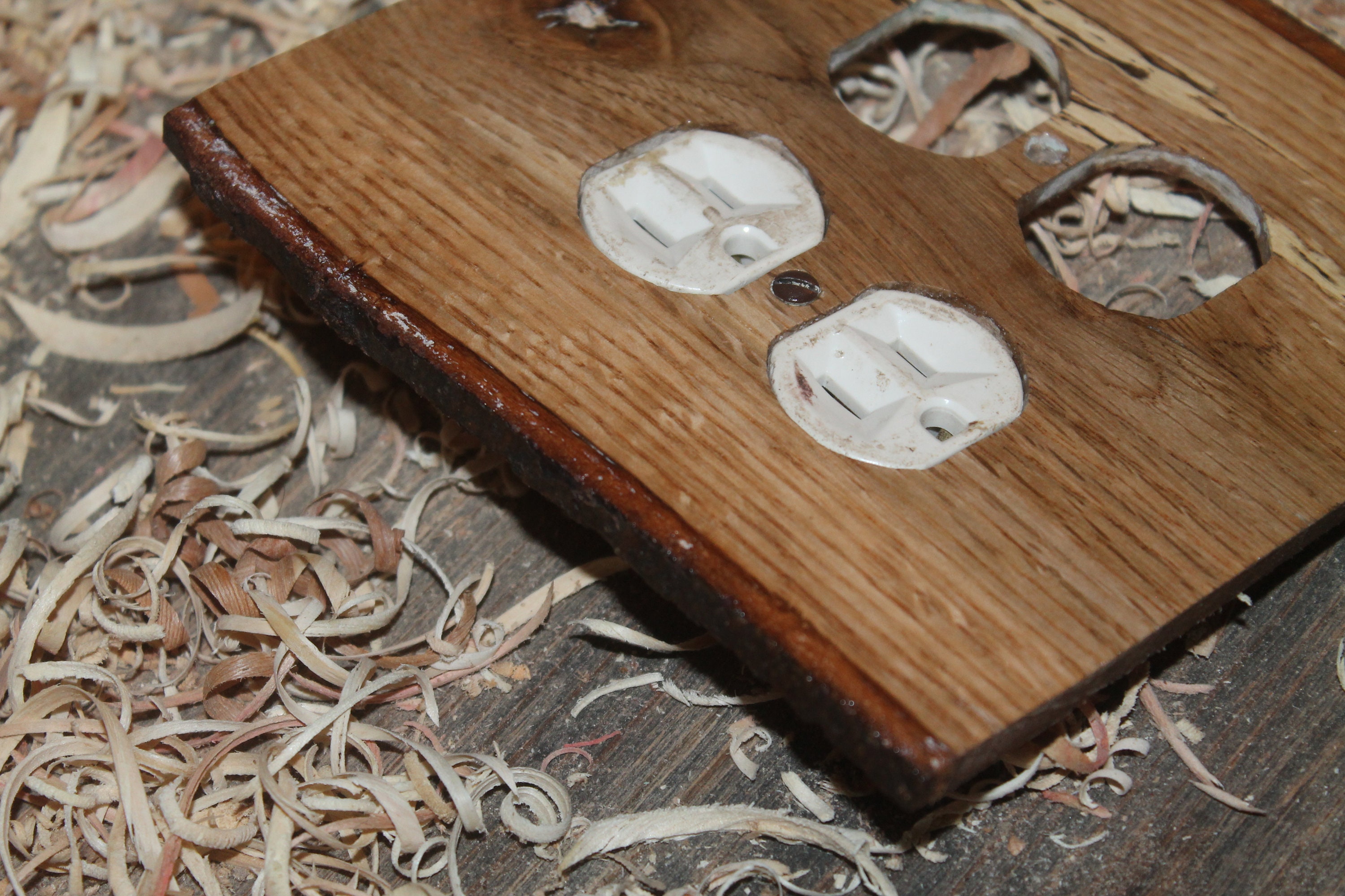 Red oak double outlet cover/w satin finish Etsy